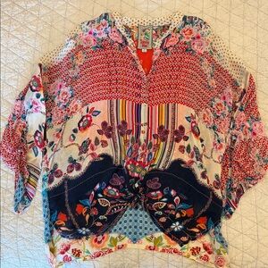 Johnny Was Multicolor Floral and Stripe Blouse